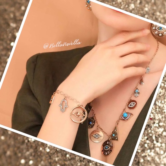 Evil Eye Antique Gold & Rhinestone Charm Bracelet - Picture 2 of 7